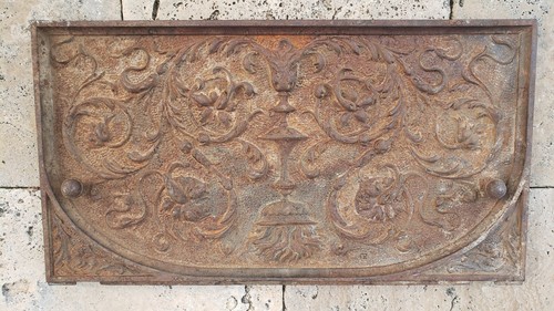 Vintage Antique Cast Iron Ornate Floral Stove Door Repurpose Wall Display
