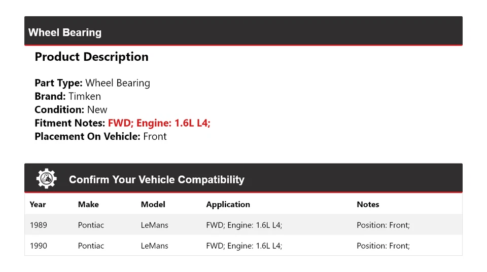 For 1989-1990 Pontiac LeMans 1.6L L4 FWD Wheel Bearing Front Timken - Image 2 of 4