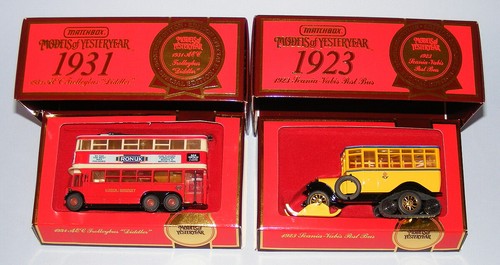 MATCHBOX YESTERYEAR Y10 AEC DIDDLER TROLLEYBUS + Y16 SCANIA VABIS POST BUS BOXED