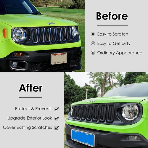 Front Grille Trim Inserts Grill Cover 7pcs For Jeep Renegade 2015-2018 Black - Picture 3 of 9