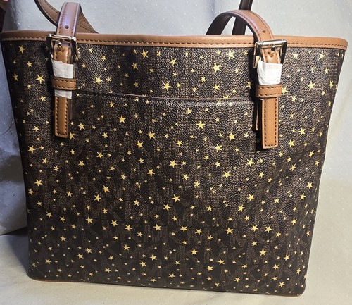 Michael Kors Jet Set Charm Large Carryall Tote Bag Brown Multi Gold Stars NWT - 第 2/10 張圖片