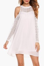 ACEVOG Women's Cold Shoulder Chiffon Mini Patchwork loose Casual dress size XL ~
