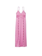 VICTORIA'S SECRET Lace-Trim Satin Long Robe Lilac Chiffon XS/S, M/L Gown set NEW