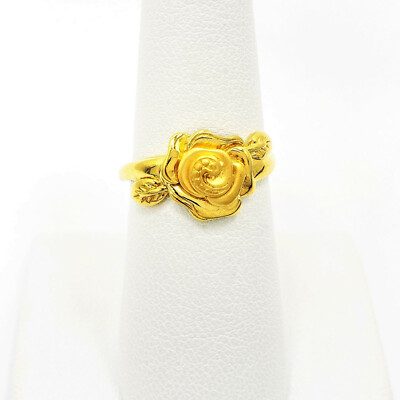 Echter 22K massiver Gelbgold Ring US 7,25 weiblich gepunzt 916 Blume & Blatt