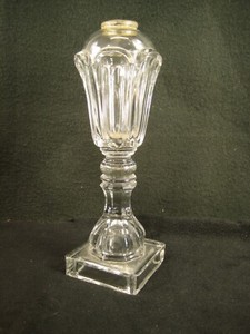 ANTIQUE 1860 CLEAR BLOWN GLASS KEROSENE OIL  LAMP