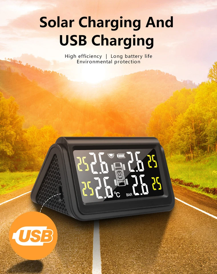 Car Tire Pressure Monitoring System Solar Powered Wireless Sensor Waterproof - Изображение 2 из 4