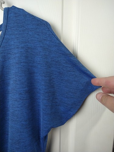 AB Studio woman S blouse Blue Black Heather Activewear Pullover Back Strappy - Picture 5 of 9