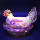 RARE Fenton Amberina Iridescent Carnival Glass Hen on Nest HON Covered Dish GLOW