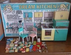 Barbie Size Vintage Deluxe Dream Kitchen Refrigerator Stove 2 Chairs Food Dishes