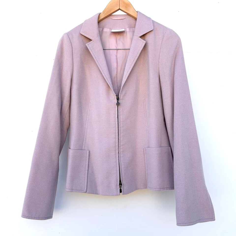 Akris Punto Italian Luxury Angora Wool Full Zip Blazer Jacket Pink Lavender 10  - Image 2 of 4