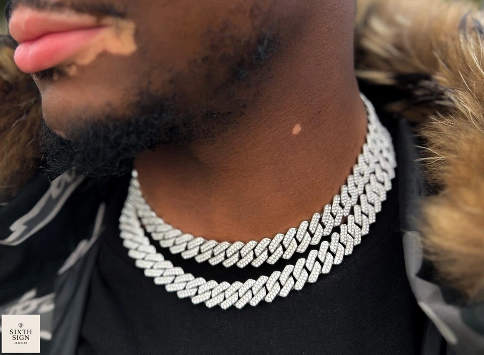 Moissanite Cuban Link Chain 15MM Silver Iced Out Miami Hip Hop Necklace 20″ 22″ - Image 4 of 4