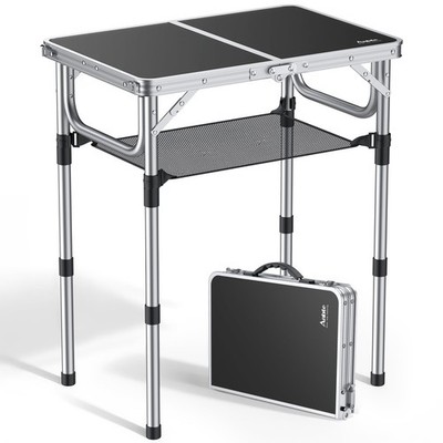 Folding Camping Table, Aluminum 24'' x 16'' Adjustable Height Small Folding Tab...