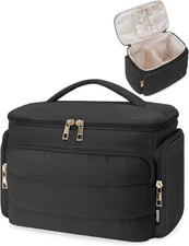 WANDF Travel Toiletry Bag for Women, Wide-open Large Makeup Bag with Handle, Puf