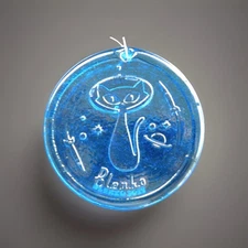 Blenko Glass Suncatcher - Space Kitty - Turquoise