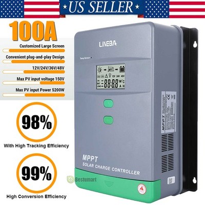 100A MPPT Solar Charge Controller For 12V 24V 36V 48V DC Battery Regulator US