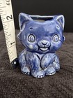 Blue Pottery Small Cat Toothpick Or Match Holder Figurine Cat Collections — photo 6
