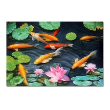 Koi Fish Pond Lotus Flowers Home Decor Wall Art Hand Painted Oil Painting Canvas