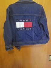 Vintage 90s Y2K Tommy Hilfiger Flag Blue Jean Jacket Unisex Toddler Sz 3