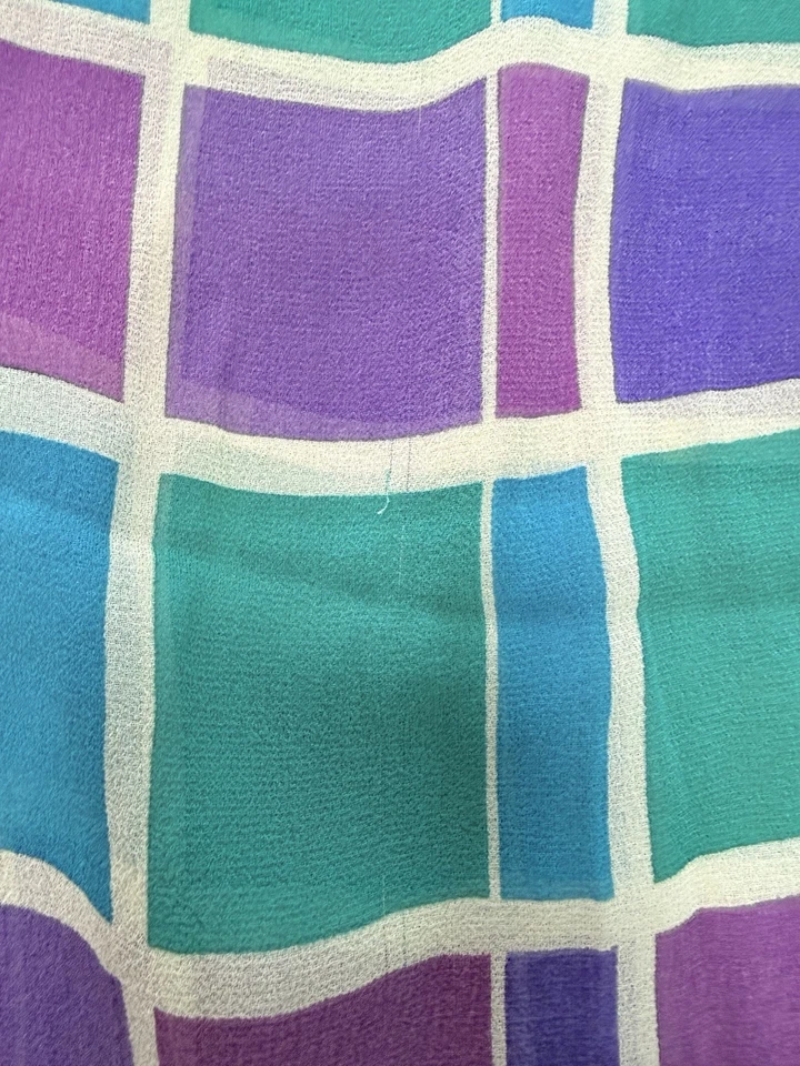 Liz Claiborne Vintage Geometric 100% Silk Scarf Purple Teal Blue 21” x 8” - Image 3 of 4