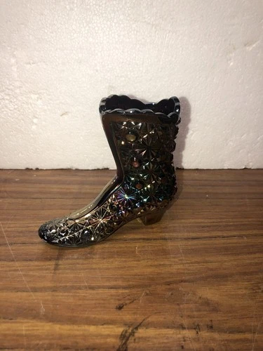 Vintage Fenton  Art Glass Iridescent Carnival Glass Boot Daisy & Button pattern