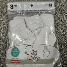 Fisher-Price Infant Socks 3 Pair White Girls 9-18 Months Shoe Size 1.5-2.5 New
