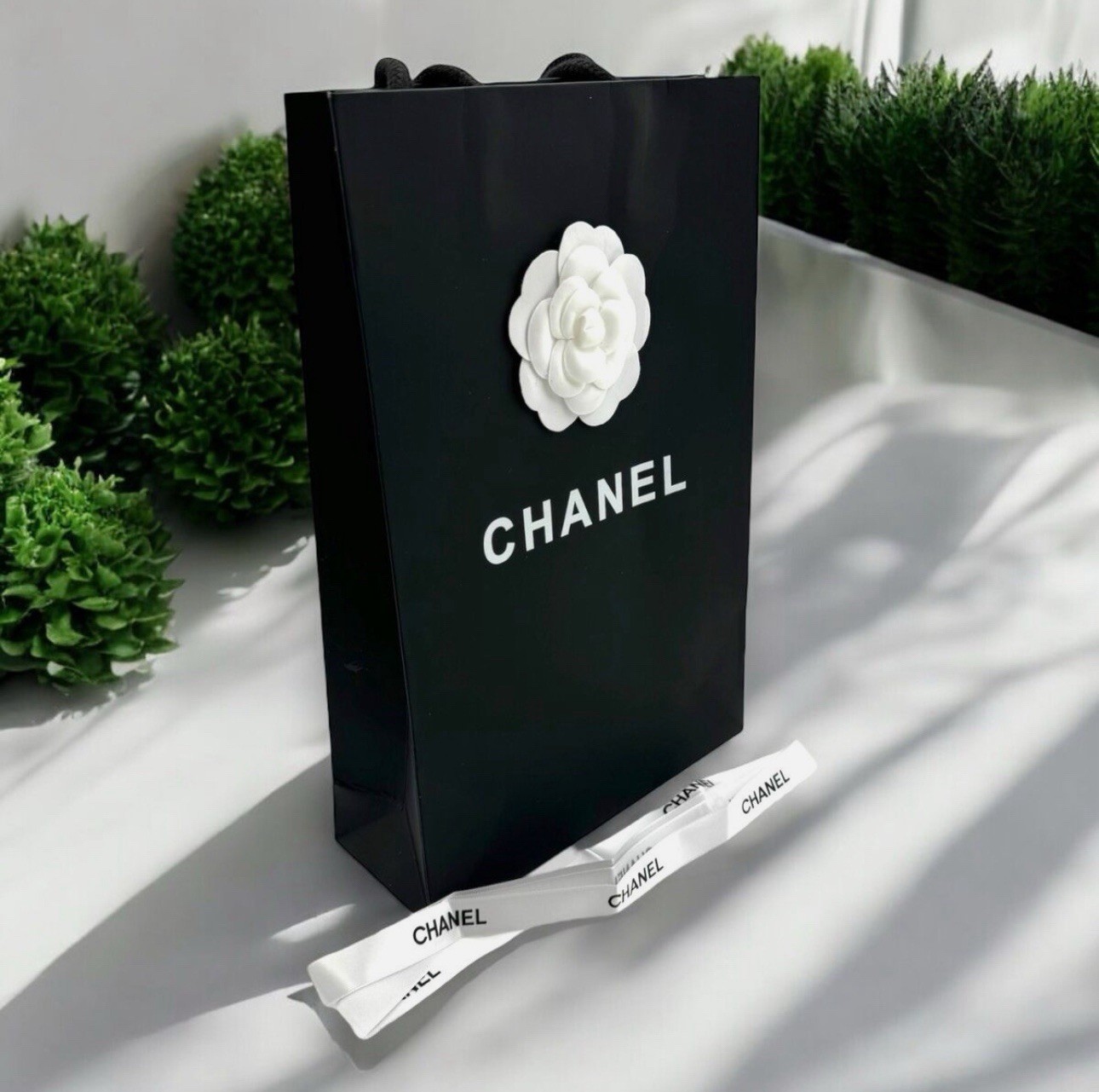 New Chanel Classic Shopping Small Gift Bag 11.5” X 7.5 ” x 3” Ribbon Rose