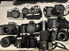 Lot of 7 Assorted 35mm SLR Camera Bodies-FOR PARTS REPAIR Minolta Nikon Konica