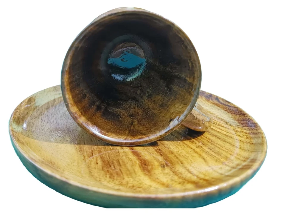 Taza de café espresso de madera hecha a mano tazas de té con platillo y cuchara|Ligera... Foto 2 de 4