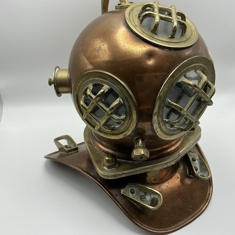 Copper & Brass Diving Helmet Replica w/ Glass Viewports Decor Display