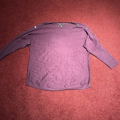 Cable & Gauge Purple Button Sleeve Top Women s Large | Classic Minimalist Style