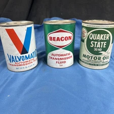 Vintage Lot Of 3 Composite Transmission & Oil Cans Valvoline Beacon Quaker State
