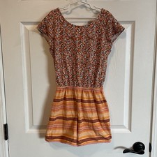Matilda Jane Girls Floral Stripe Open Back Romper Boho Size 10