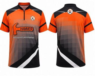 Hammer Bowlifi Bowling Jersey Mens Large Orange Black 1/4 Zip Performance GW#8