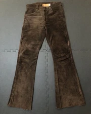 Vintage 60s East West Musical Instruments Suede Leather Flared Pants Size 32x35