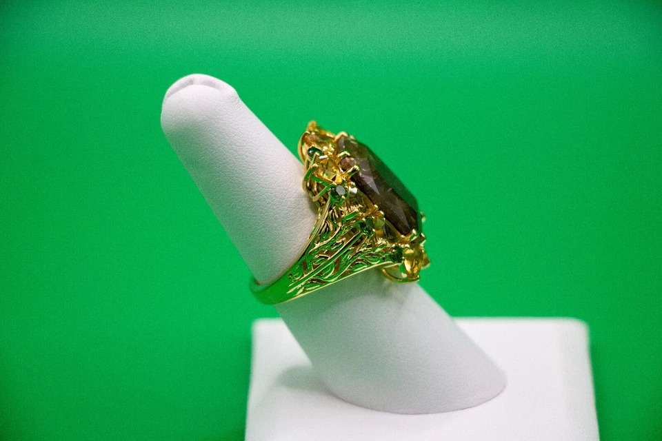 Шоколадный сапфир и несколько драгоценных камней 23,90 ctw кольцо в 18K Vermeil YG размер 7,0 - Изображение 4 из 4