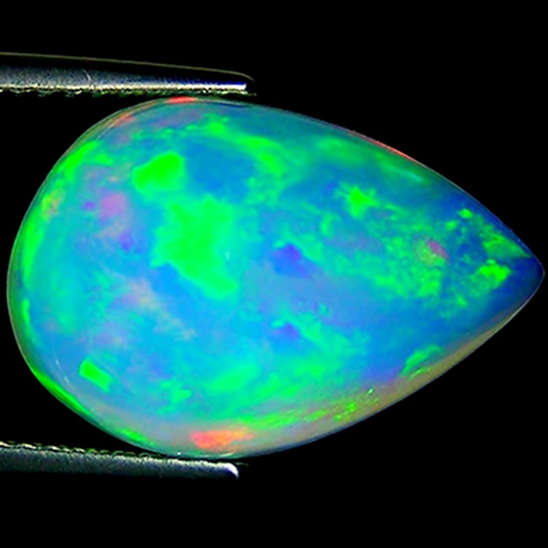 7.02 Ct IGI Certified Natural Ethiopian Cabochon Opal Multi Color Pear Cut