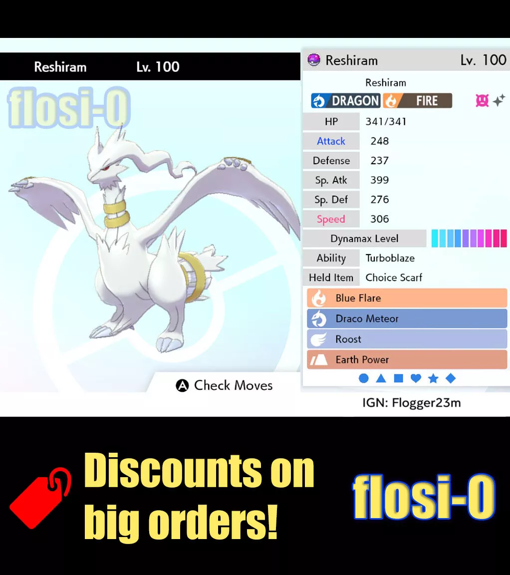 Pokemon Sword Shield ✨ SHINY ✨ 1 LEVEL RESHIRAM LEGENDARY 6IV