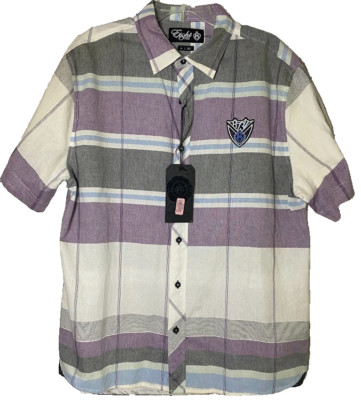 NWT Eight 732 Shirt Men's XL Short Sleeve Button Up Purple multicolor Skater