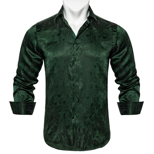 Men's Shirts Long Sleeve Casual Button Down Dress Shirt Silk Paisley