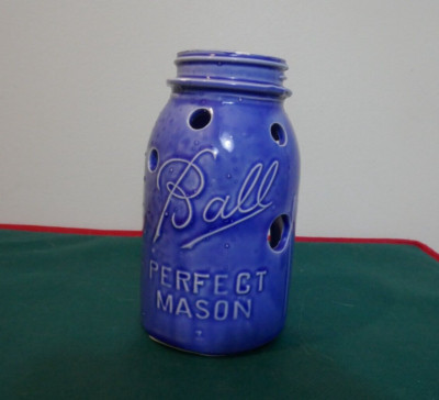 Blue Ball Perfect Mason Shape  Ball Mason Jar Look Tea Light Holder with holes