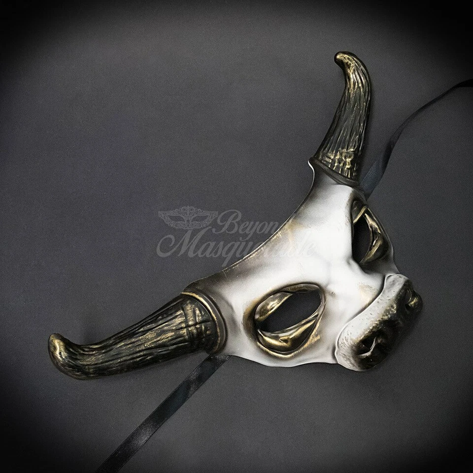 Animal Masquerade Mask Men Bull White Gold M31185 - Image 4 of 4