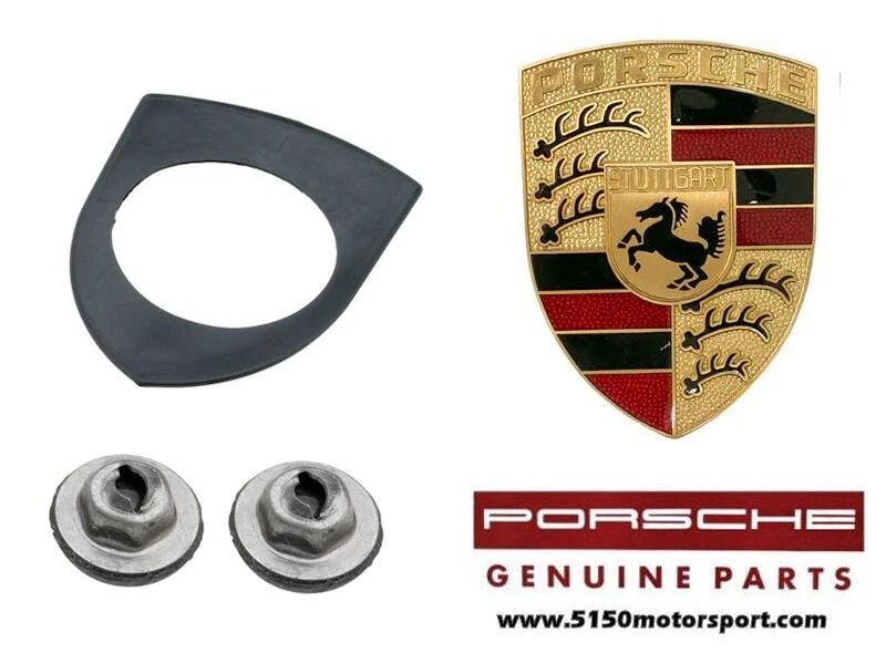 Porsche 911 914 924 928 930 944 Hood Emblem Kit Red & Black Enamel on Gold - Bild 1 von 1