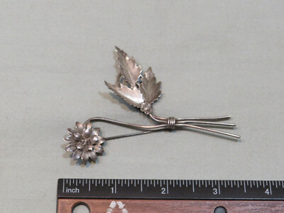 Vintage Sterling Silver Floral Leaf Brooch Pin, Can't Determine Maker