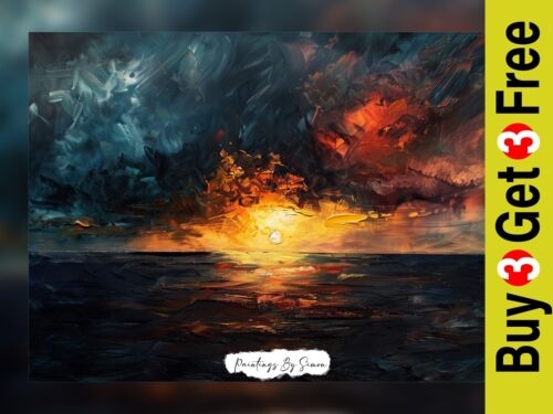 Vibrant Ocean Sunset Oil Painting Print 5"x7" on Matte Paper - Picture 1 of 6