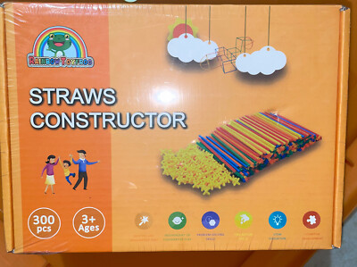 Sealed New STRAWS CONSTRUCTOR 300 Piece Set, Rainbow Toy Frog   W/ Carry Bag