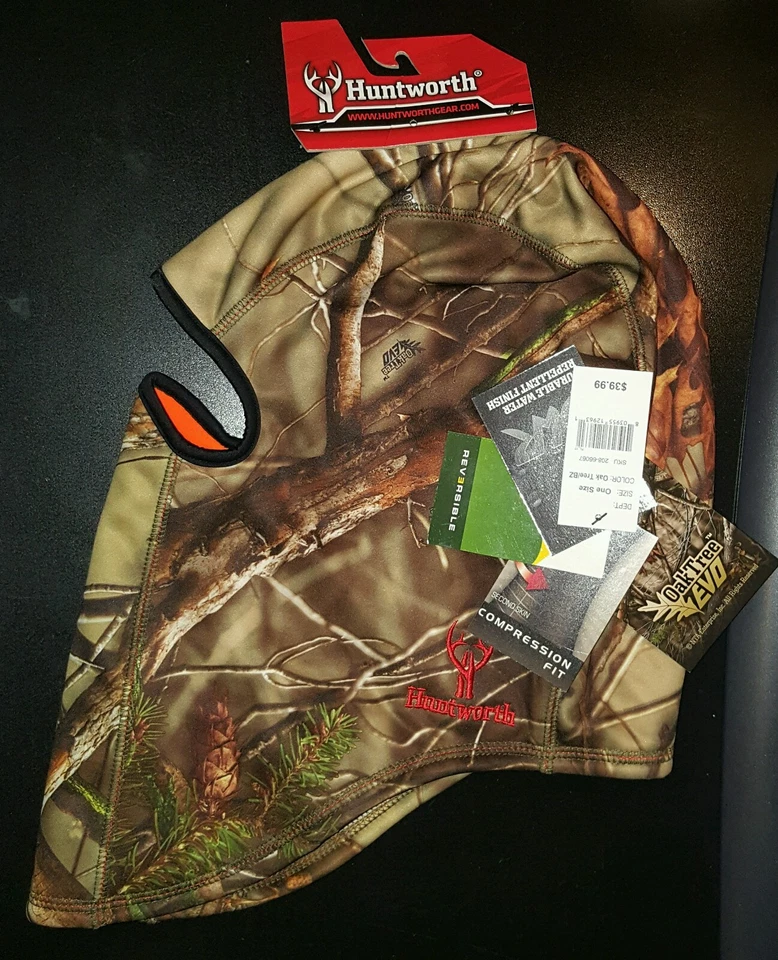 Huntworth OakTree Evo Reversible Orange Camo Hunting Balaclava Hood Hat 5517-310 - Image 3 of 4