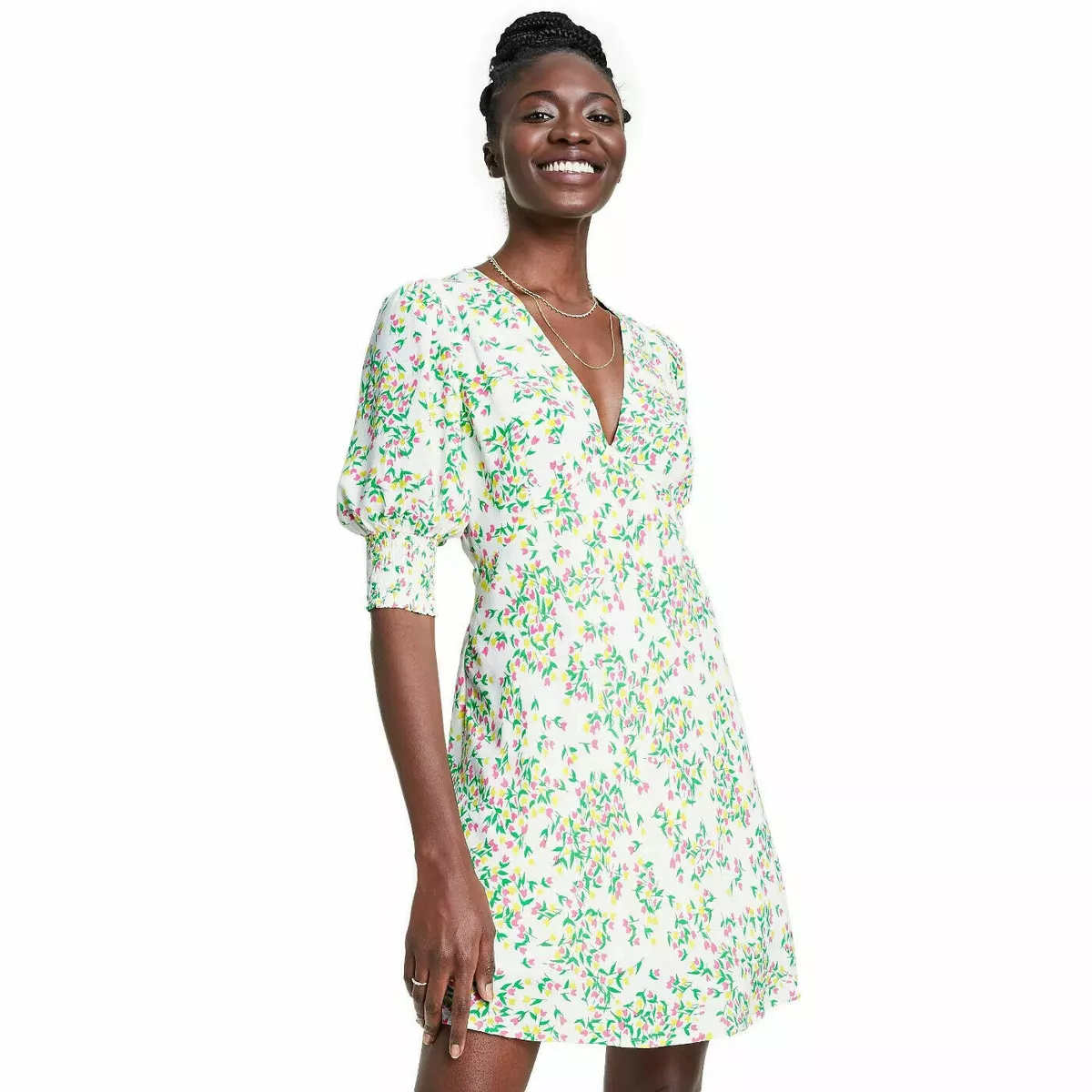 Cream puff sleeve clearance dress