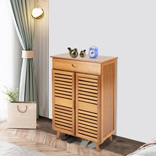 4-Tier Bamboo Shoe Cabinet Shoe Rack Storage Organizer Drawer Pantry Cabinet