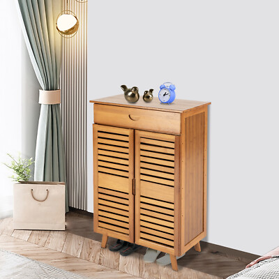 4-Tier Bamboo Shoe Cabinet Shoe Rack Storage Organizer Drawer Pantry Cabinet