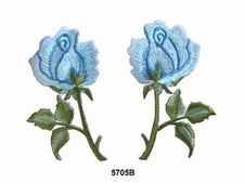  5705B Lot 2Pcs /Pair Blue Rose Flower Embroidery Iron On Appliqu  Patch